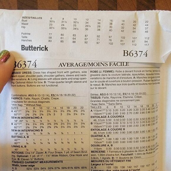 Butterick 6374 - Uncut - 1944 Vintage Reproduction - Sizes 6-14 - Picture 3 of 3